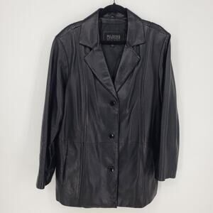 Wilsons Leather Vintage 90s Y2K Genuine Leather Button Down Jacket 2X Black